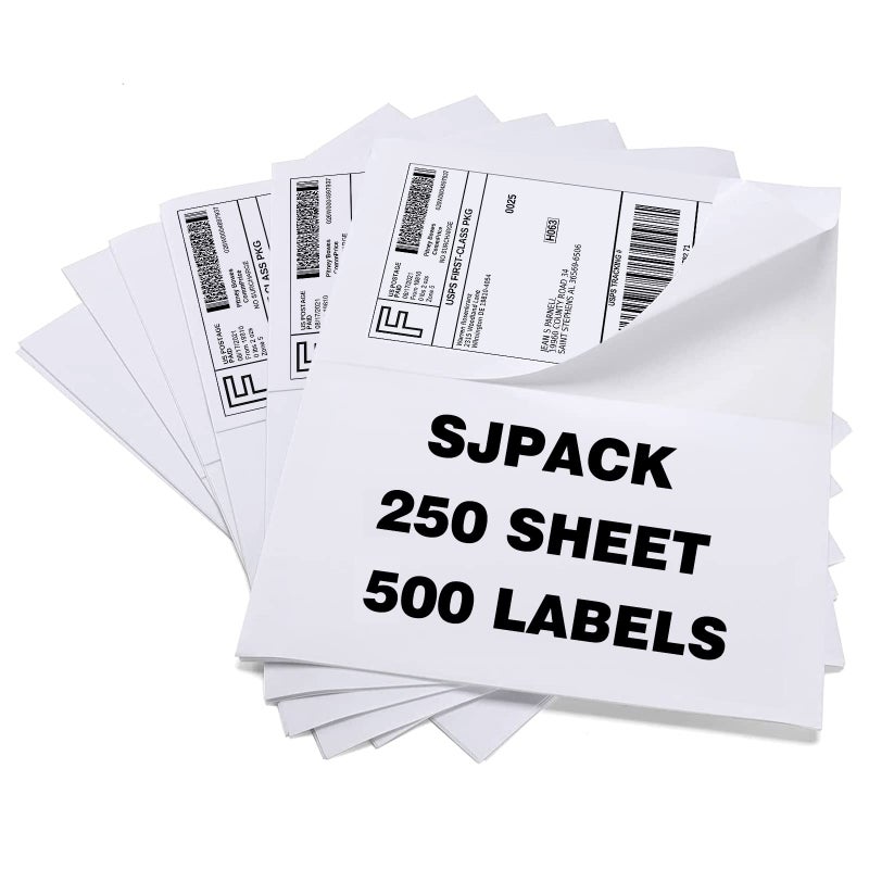 سي جيه باك ملصقات شحن ذاتية اللصق نصف صفحة من SJPACK، 8.5 بوصة × 5.5 بوصة، ملصقات شحن متوافقة مع طابعات الليزر وطابعات نفث الحبر، ملصقان لكل ورقة (250 ورقة - 500 ملصق) - Image 1